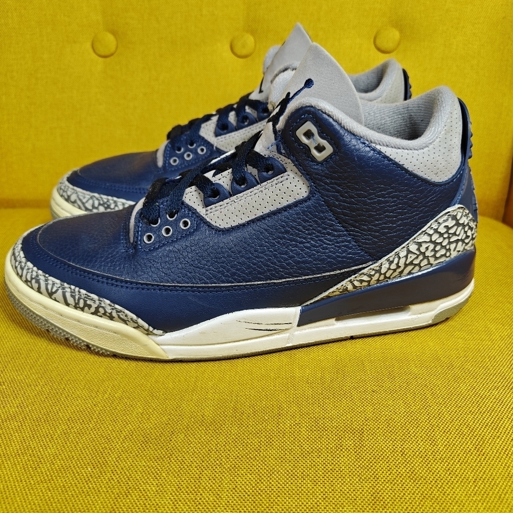 Jordan 3 Retro Georgetown Navy Gray Basketball Sneakers Men's Shoes Size 8